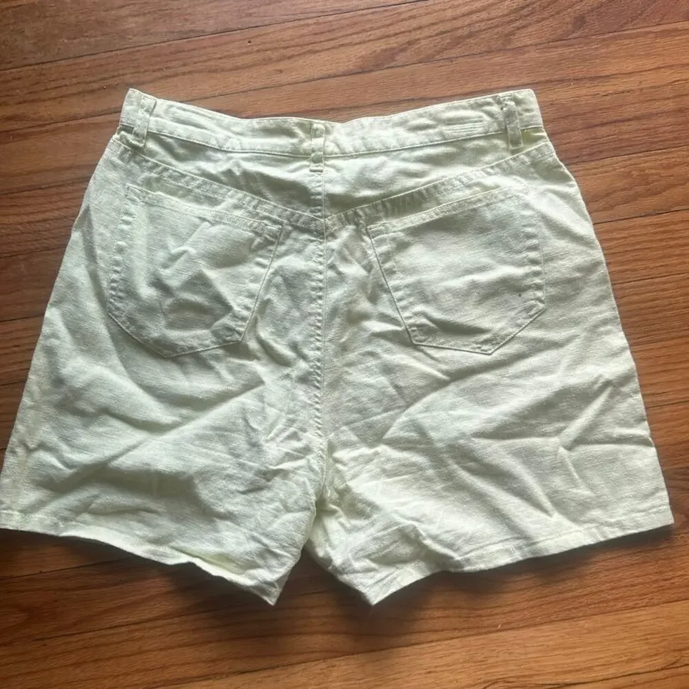 Liz Claiborne Yellow Linen Blend Shorts Petite 10 High Rise Retro Style